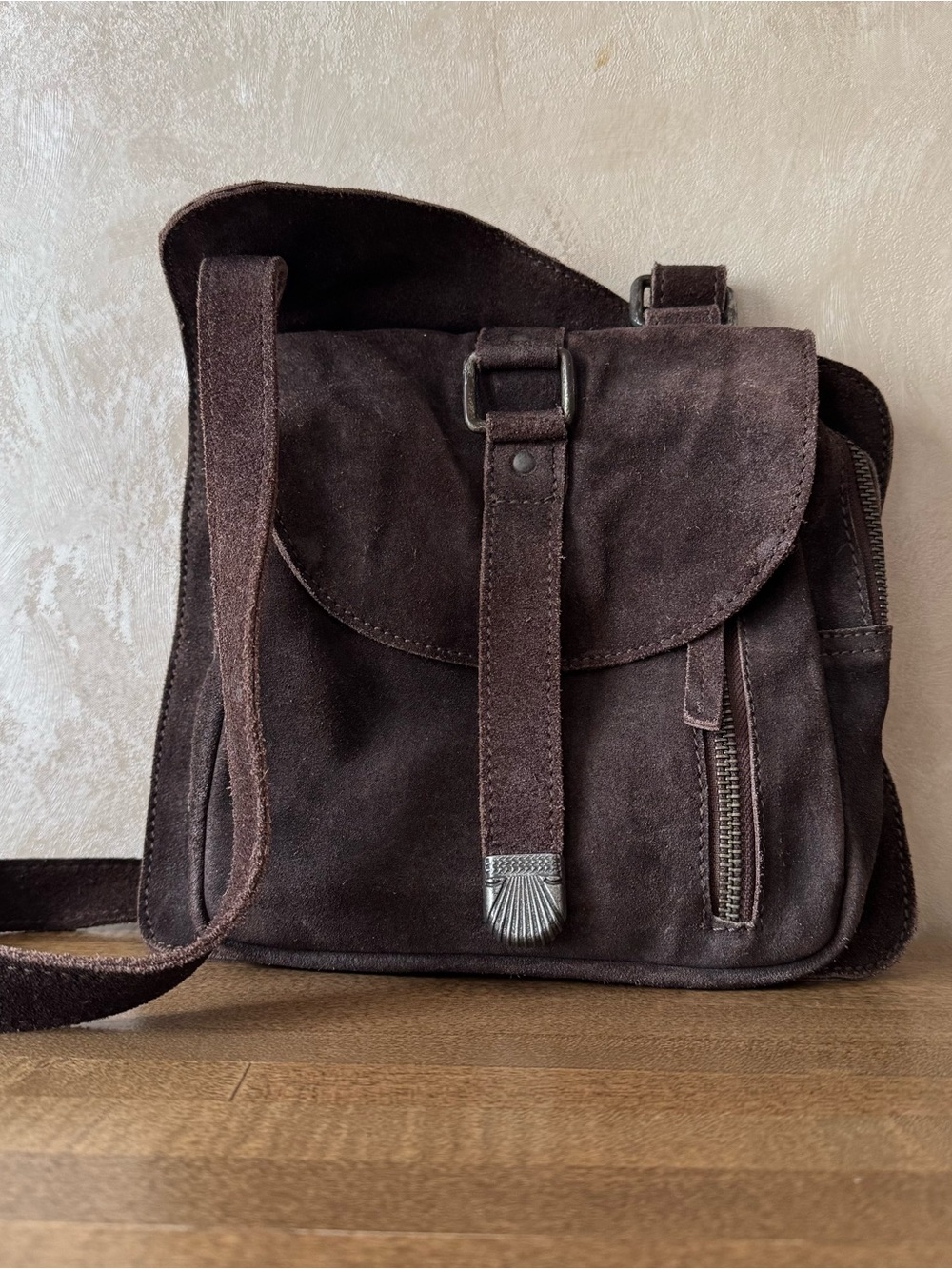 Free People Suede Sling Bag in Espresso